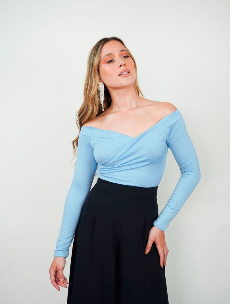 Bodysuit for Women Baby Blue Scoop Neck Long Sleeve - Lauren Baby Blue –  Molgoa Int