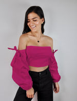 Crop Top Manga Larga - Malala Fucsia