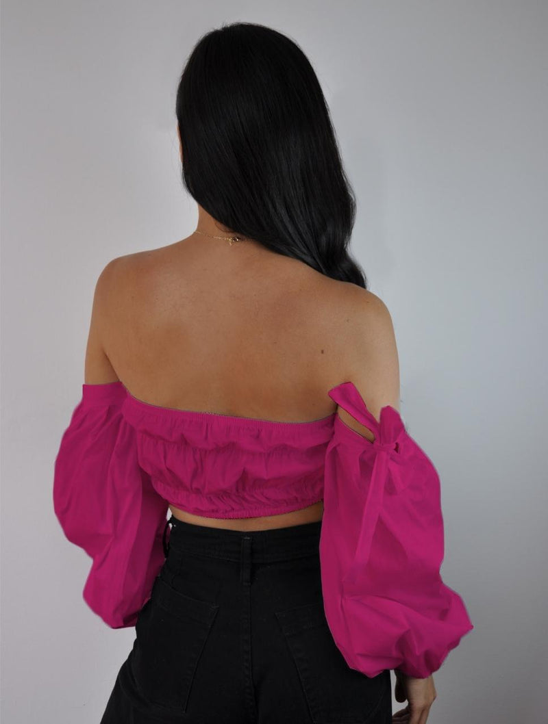 Crop Top Manga Larga - Malala Fucsia