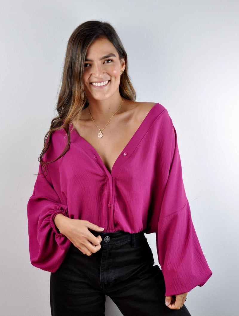 Blusa para Mujer Escote V Manga Larga Bombacha - Ocaso