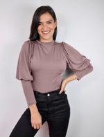 Blusa Cuello Medio Alto, Manga Bombacha Larga - Liz Cocoa