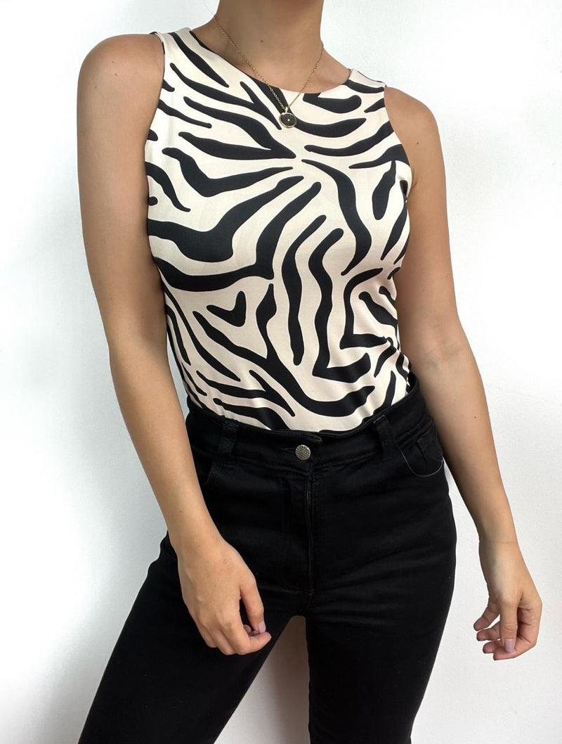 Body Cuello Redondo Tirantes Anchos - Aria Zebra