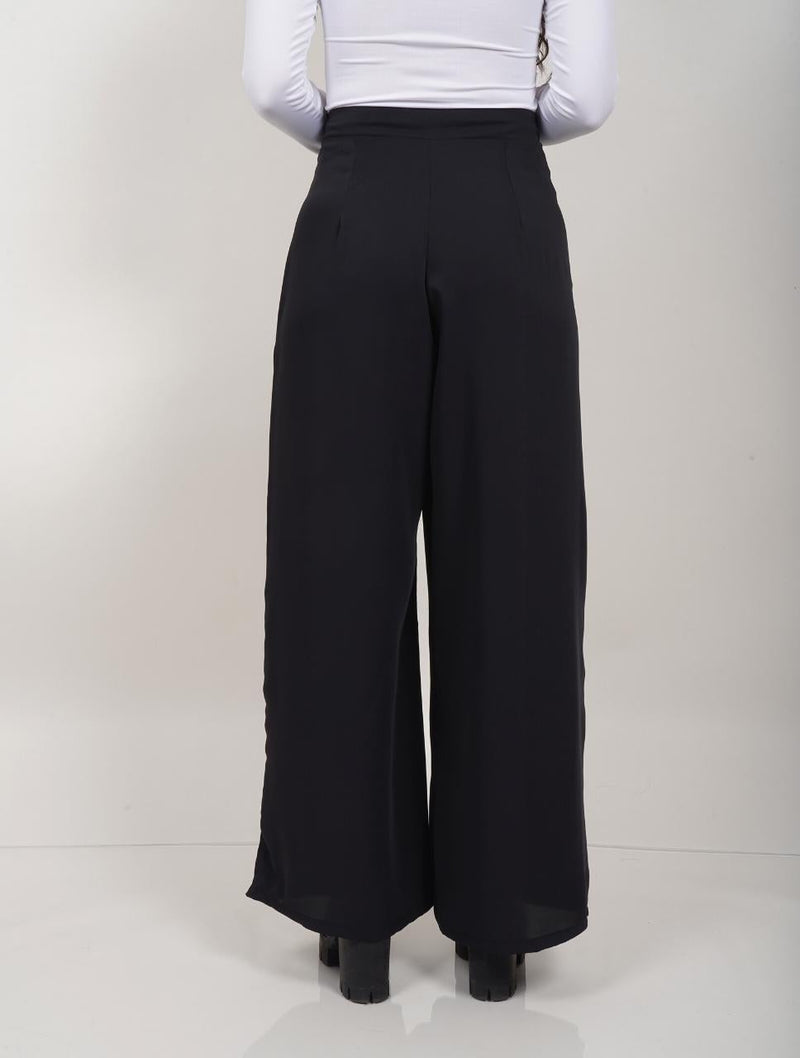 Pantalón Tipo Palazzo Tiro Alto Con Cremallera - Colette Negro