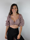 Crop Top Escote en V Entorchado Manga Larga - Mali Cocoa