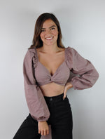 Crop Top Escote en V Entorchado Manga Larga - Mali Cocoa