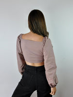 Crop Top Escote en V Entorchado Manga Larga - Mali Cocoa