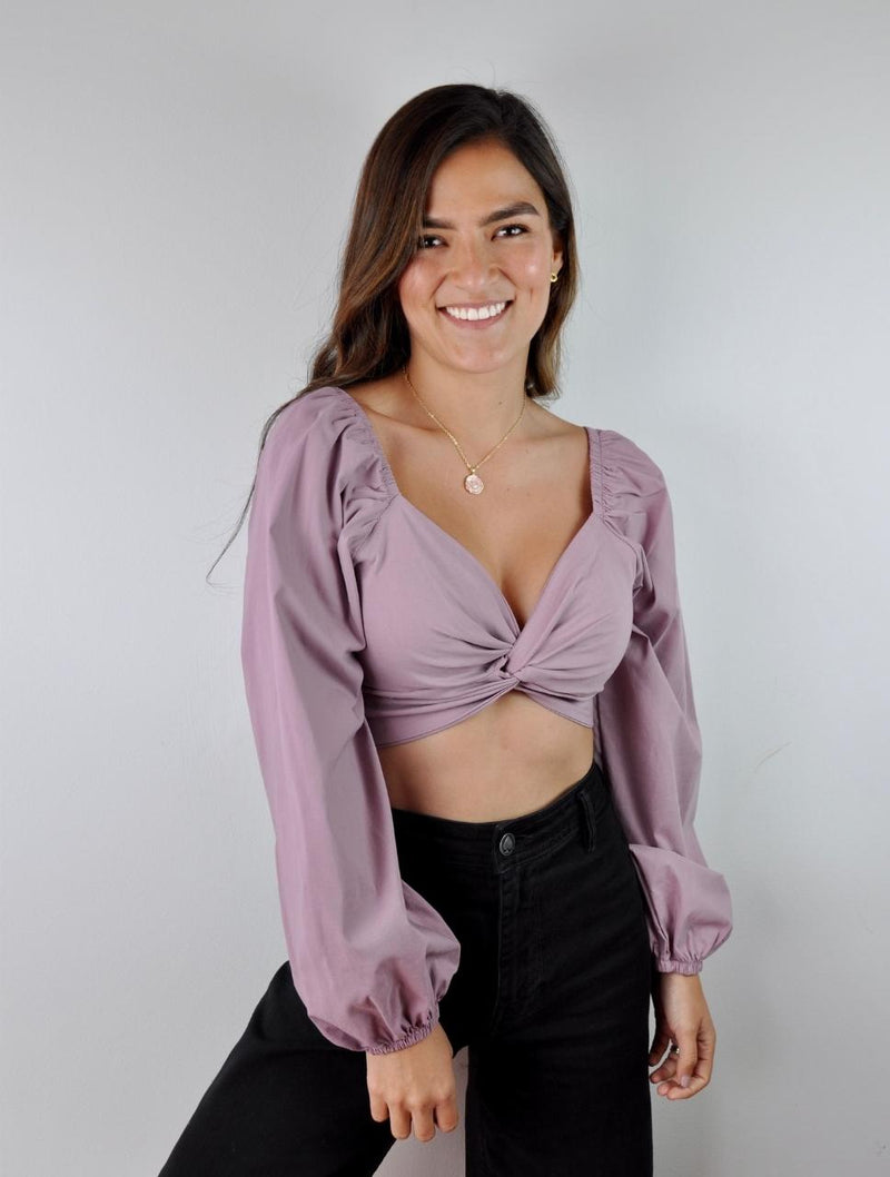 Crop Top Escote en V Entorchado Manga Larga - Mali Lila