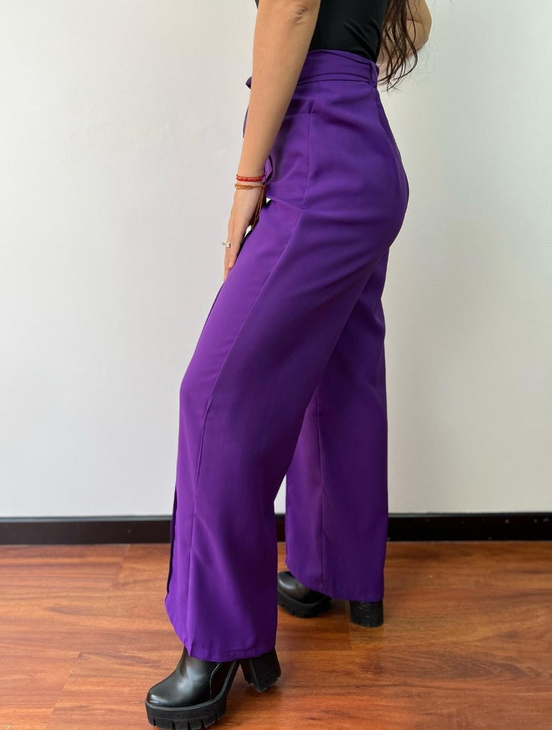 Pantalon Tipo Palazzo, Tiro Alto - Tiara Morado