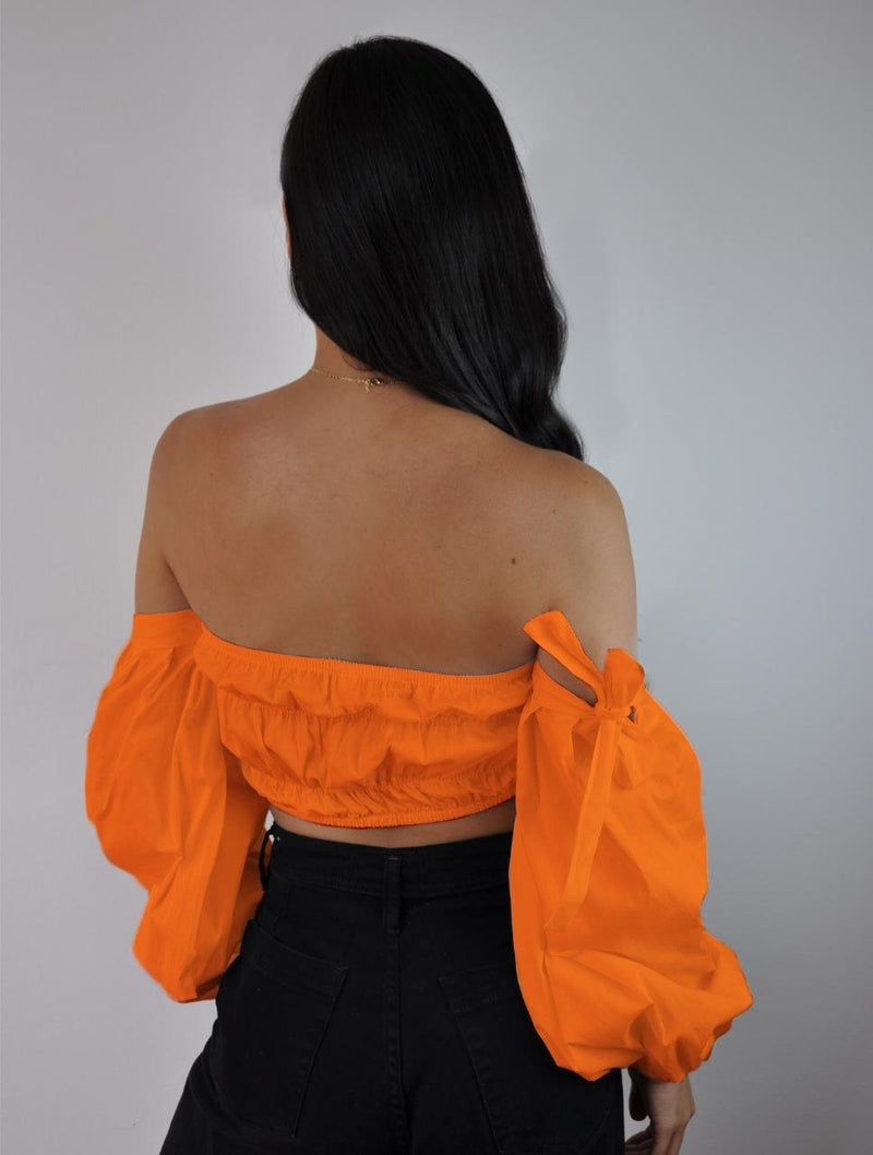 Crop Top Manga Larga - Malala Naranja