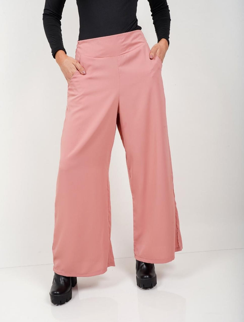 Pantalón para Mujer Coral Tipo Palazzo Tiro Alto Con Cremallera - Colette Coral