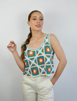 Crop Top para Mujer Naranja y Azul Tejido - Malasia Naranja y Azul