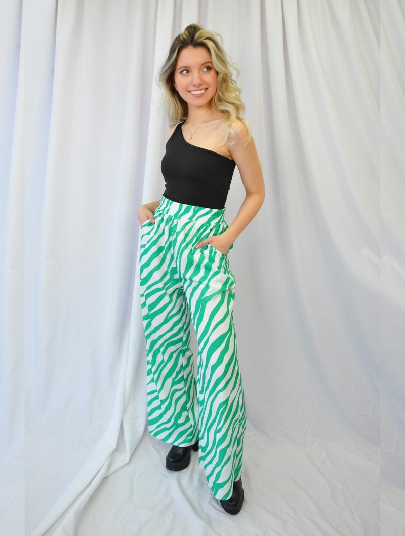 Pantalón para Mujer Verde Palazzo Tiro Alto - Yakarta Verde