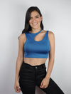 Crop Top para Mujer Azul Petróleo Manga Sisa Corte Asimétrico - Up Azul Petróleo