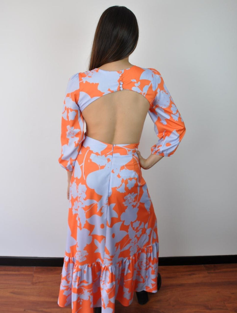 Vestido Largo Estampado - Nikka Naranja