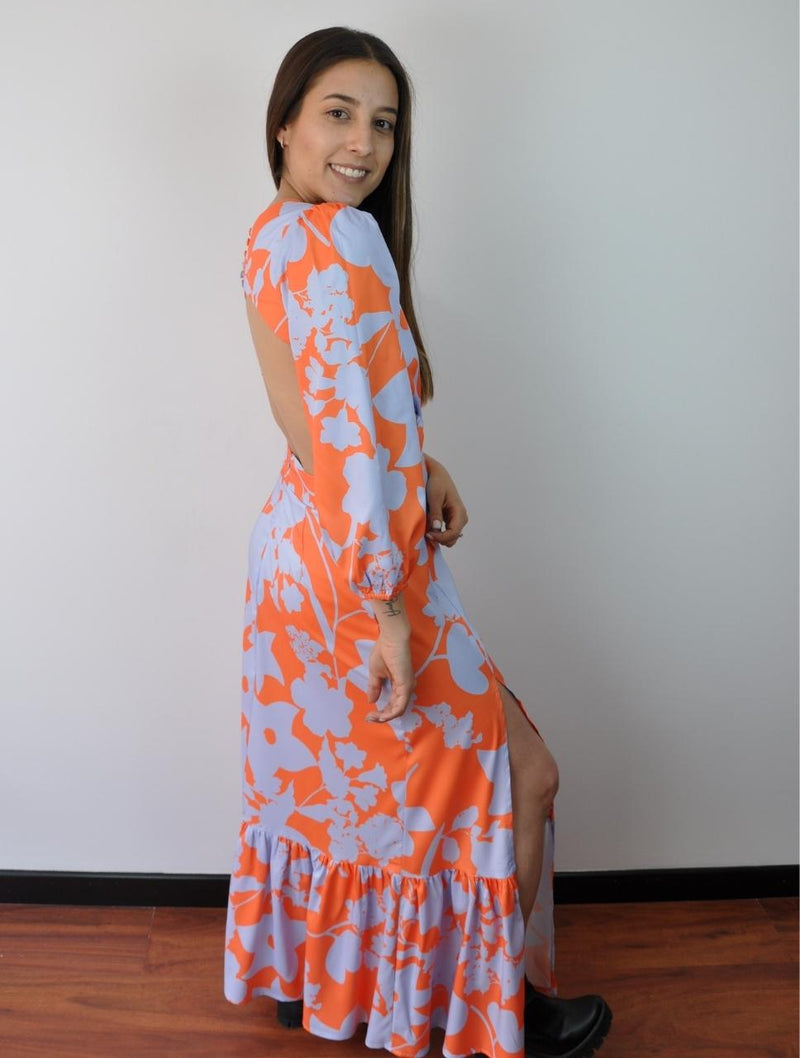 Vestido Largo Estampado - Nikka Naranja