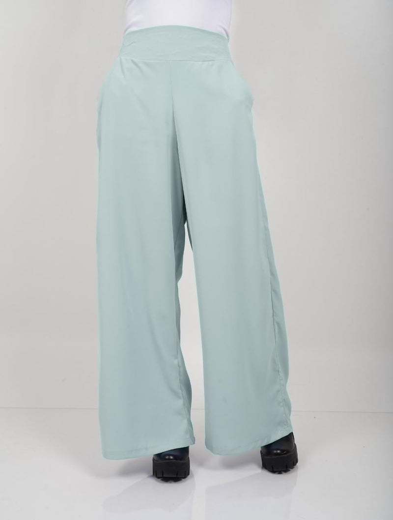 Pantalón Tipo Palazzo Tiro Alto Con Cremallera - Alani Verde Menta