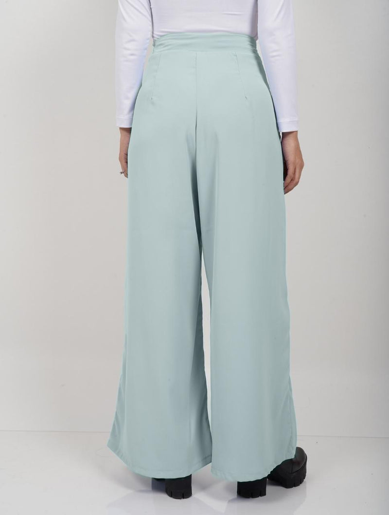 Pantalón Tipo Palazzo Tiro Alto Con Cremallera - Alani Verde Menta