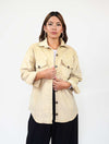 Chaqueta para Mujer Marfil Textura Acanalada Larga - Mars Marfil