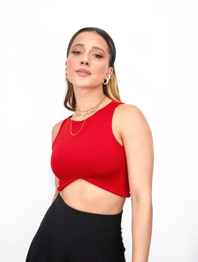 Crop Top Mujer Rojo Manga Sisa - Botánico Rojo