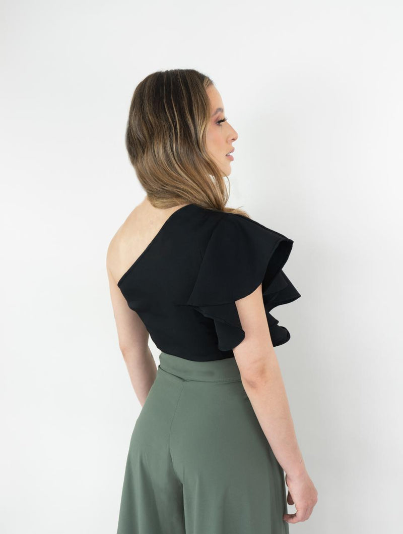 Crop Top para Mujer Asimétrico con Boleros -  The Ruffle Negro