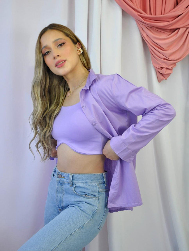 Crop Top para Mujer Lila Corte Asimétrico Manga Larga - Laureana Lila