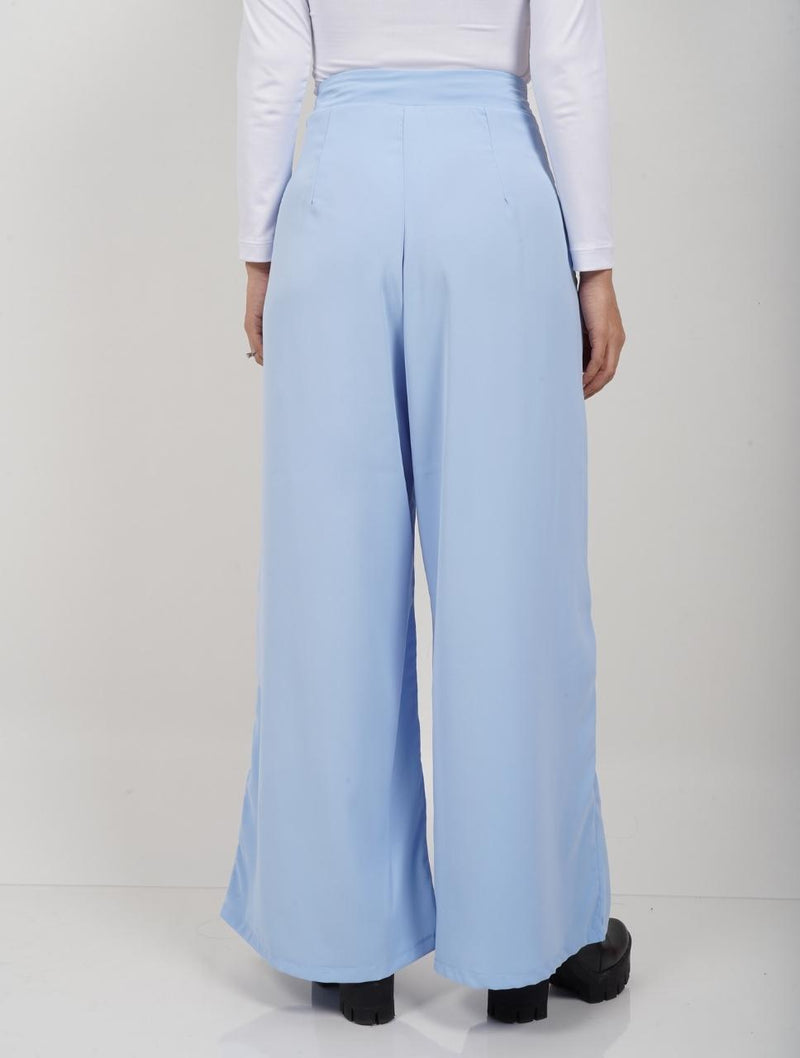 Pantalón para Mujer Azul Bebé Tipo Palazzo Tiro Alto Con Cremallera - Colette Azul Bebé