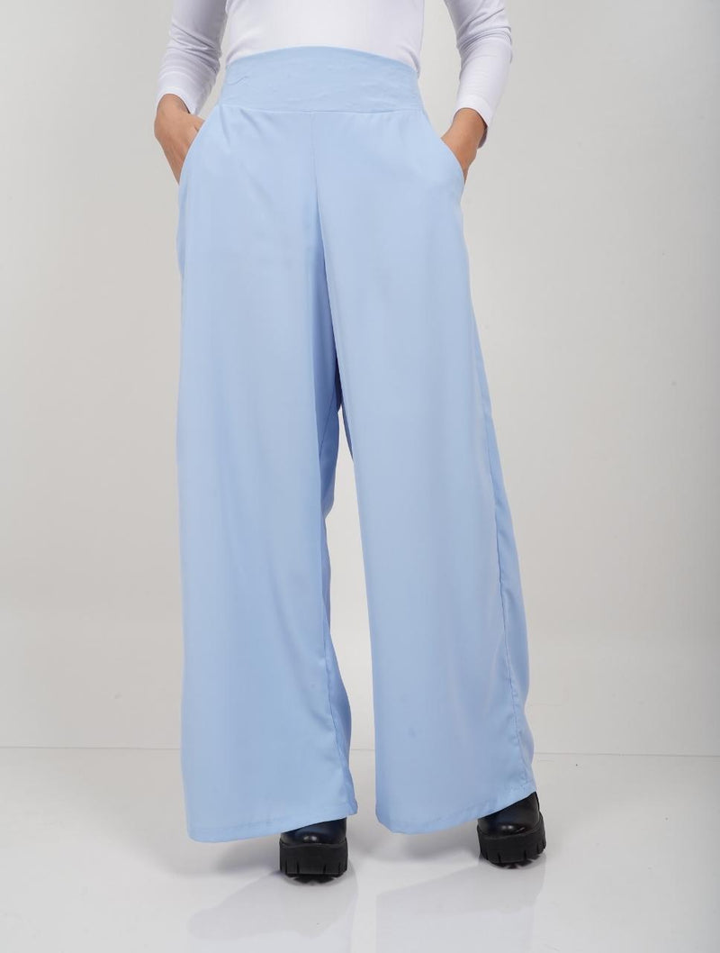 Pantalón para Mujer Azul Bebé Tipo Palazzo Tiro Alto Con Cremallera - Colette Azul Bebé