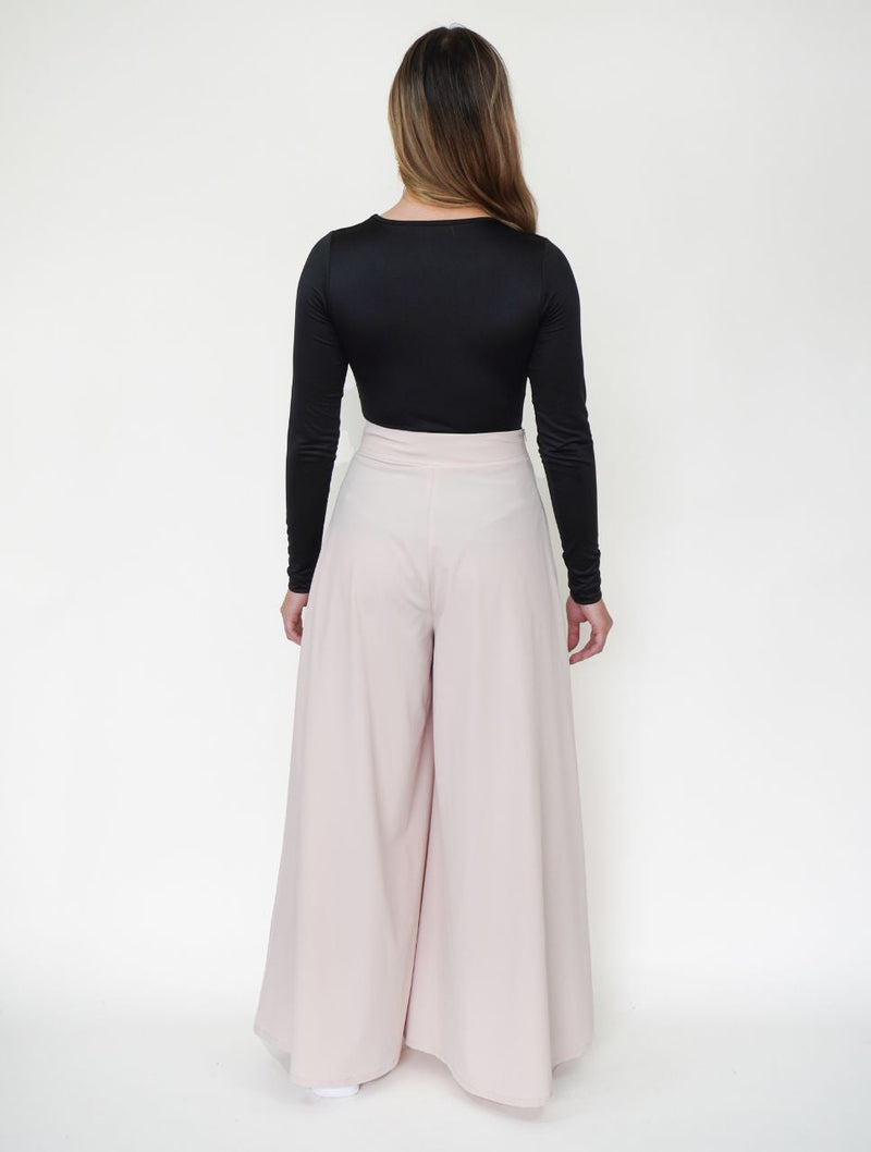 Pantalón para Mujer Negro Tipo Palazzo Tiro Alto Con Cremallera Lateral - Malibu Negro