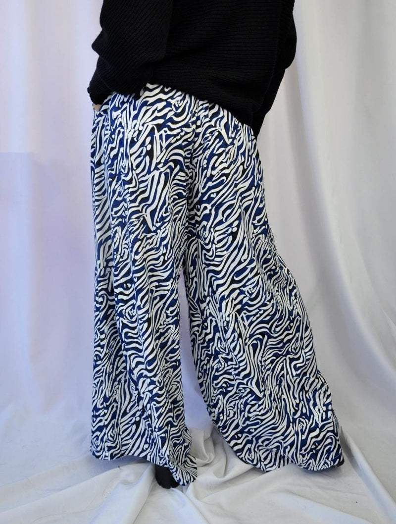 Pantalón para Mujer Azul Tipo Palazzo Tiro Alto - Zelva