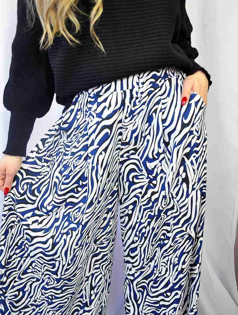 Pantalón para Mujer Azul Tipo Palazzo Tiro Alto - Zelva