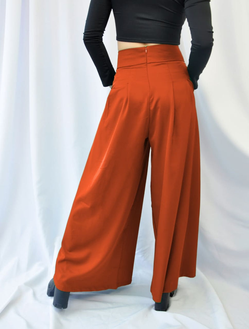 Pantalón para Mujer Terra Tipo Palazzo Tiro Alto Con Cremallera - Molly Terra