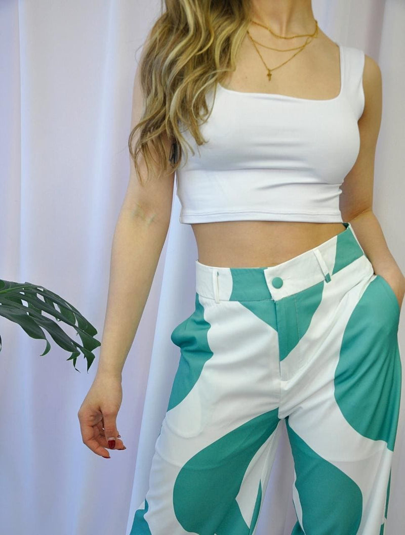 Pantalón para Mujer Verde Tipo Palazzo Tiro Alto - Bungalow Verde