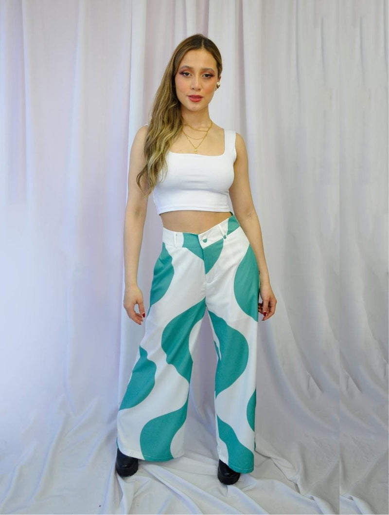 Pantalón para Mujer Verde Tipo Palazzo Tiro Alto - Bungalow Verde