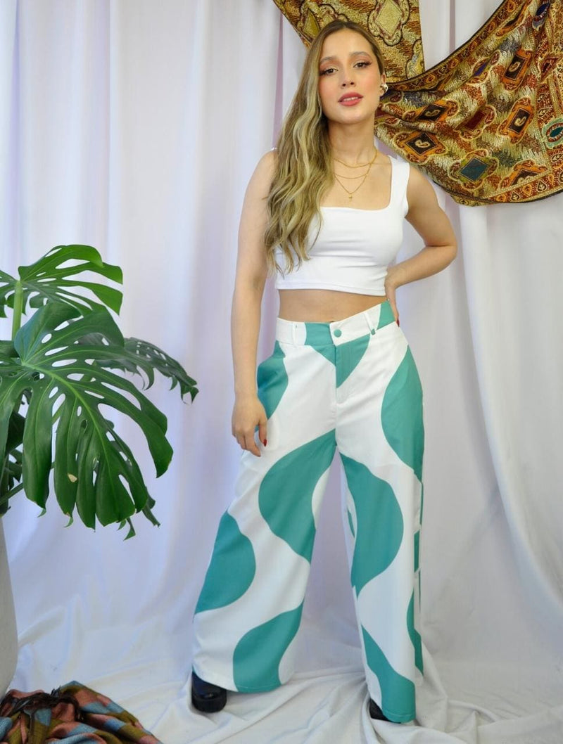 Pantalón para Mujer Verde Tipo Palazzo Tiro Alto - Bungalow Verde