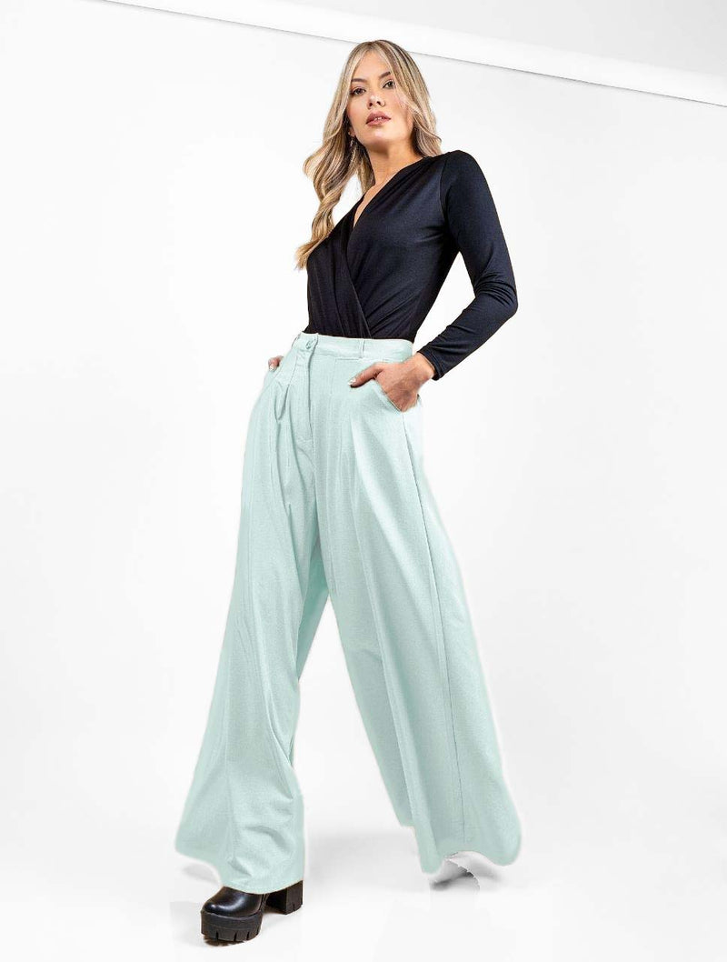 Pantalón para Mujer Verde Menta Tipo Palazzo Tiro Alto - Santana Verde Menta