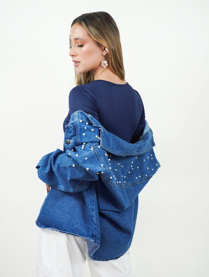 Chaqueta para Mujer Cazadora Denim Con Perlas - Frida