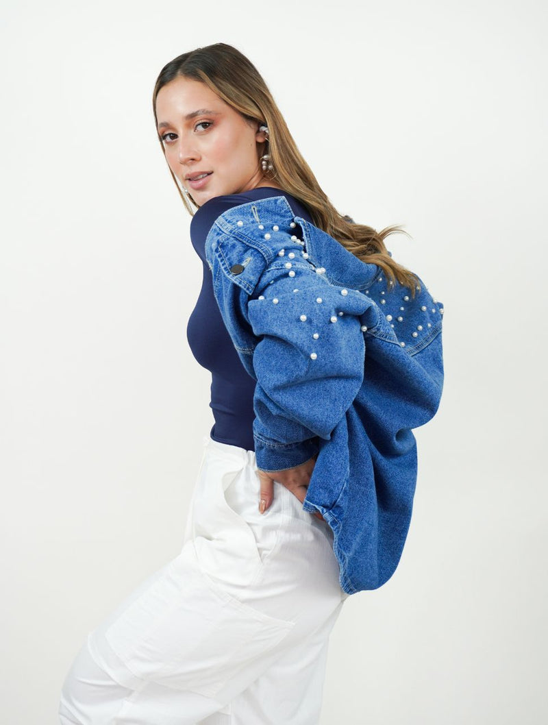 Chaqueta para Mujer Cazadora Denim Con Perlas - Frida