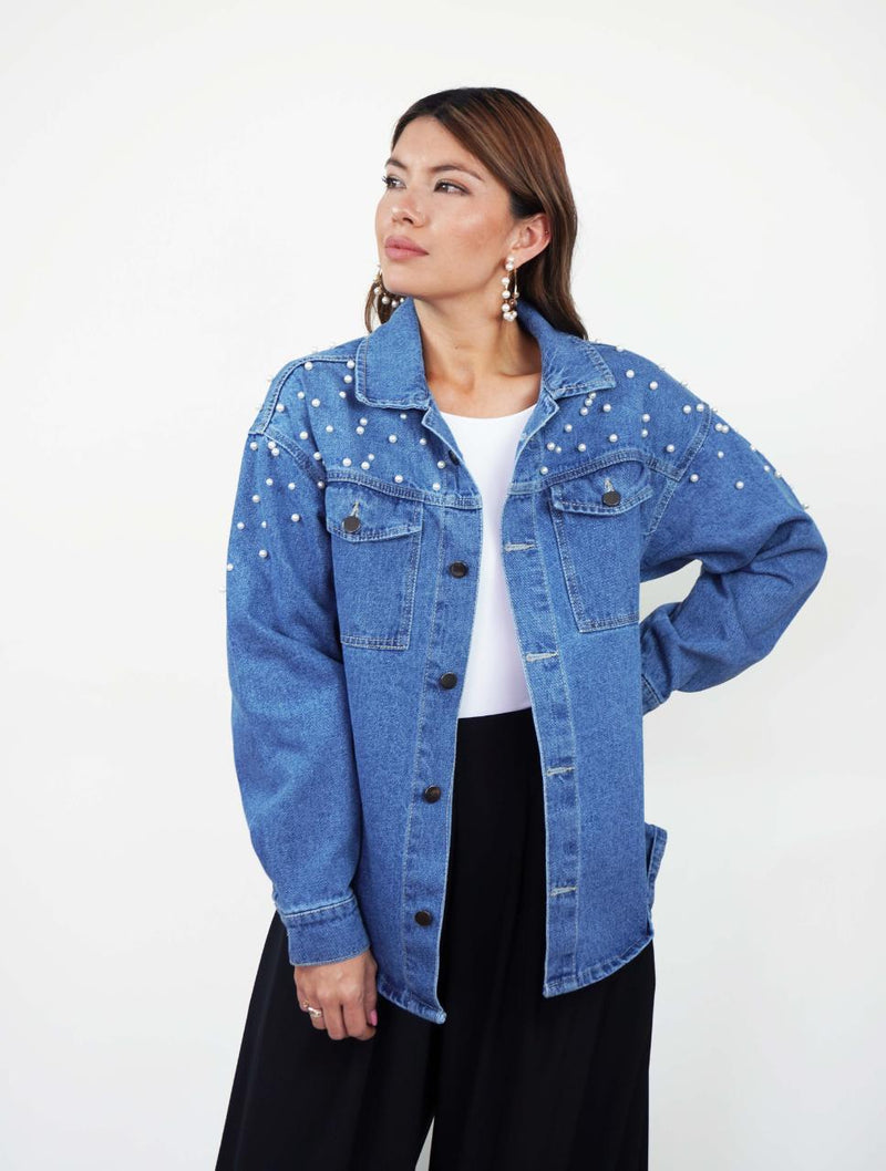 Chaqueta para Mujer Cazadora Denim Con Perlas - Frida