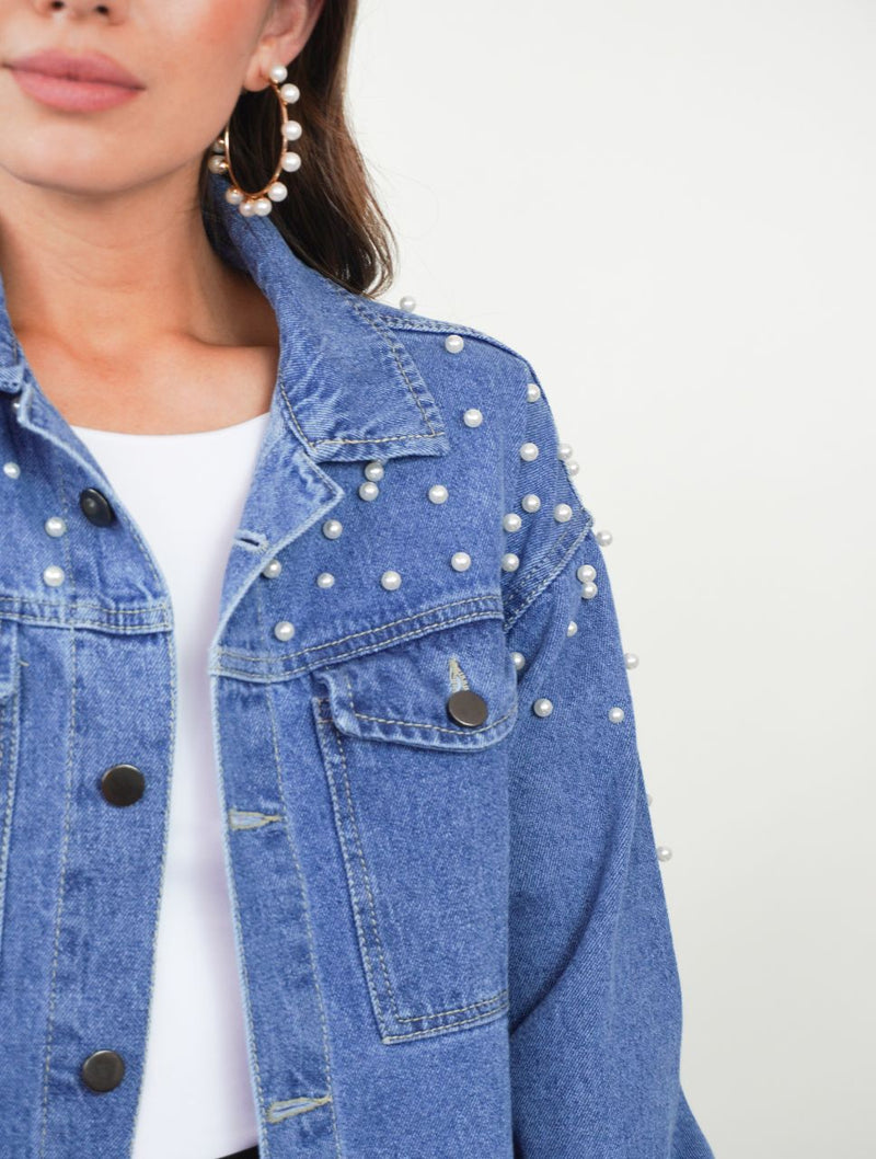 Chaqueta para Mujer Cazadora Denim Con Perlas - Frida