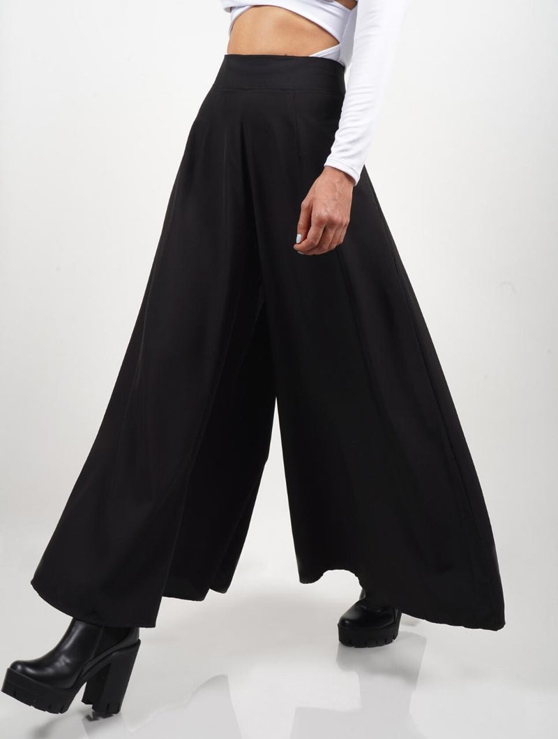 Pantalón para Mujer Negro Tipo Palazzo Tiro Alto Con Cremallera Lateral - Malibu Negro